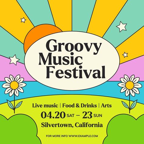 Groovy music festival  Instagram post template, editable design | premium image by rawpixel.com / audi Festival Instagram Post, Welcome Back Party, Groovy Music, Concert Poster Design, Festival Art, Festival Poster, Insta Post, Concert Poster, Highlight Cover