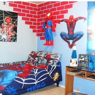 My Son's Spiderman Room;) Spiderman Themed Bedroom, Spiderman Room Ideas, Spiderman Kids Room, Spider Man Room, Spiderman Room Decor, Spiderman Bedroom, Marvel Bedroom, Spiderman Decorations, Spiderman Room