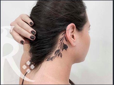 Behind The Ear Hairline Tattoo, Back Of Neck Hairline Tattoos For Women, Behind The Ear Tattoos, Hairline Tattoos, Behind The Ear Tattoo Ideas, Behind The Ear Tattoo, Behind Ear Tattoos, Leaf Tattoo, Ear Tattoo Ideas