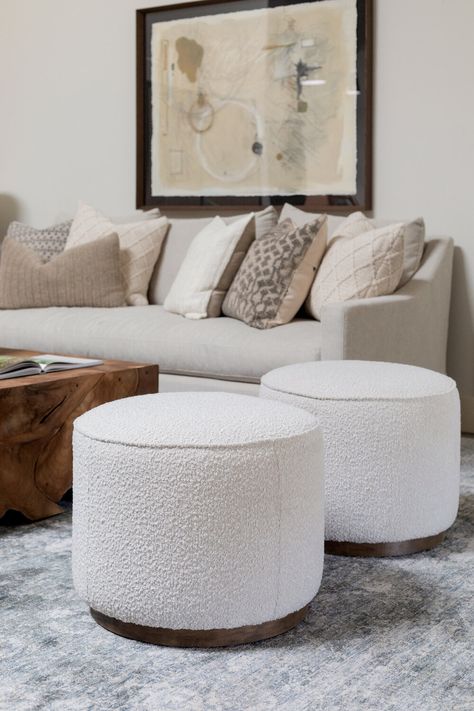 spring 2021 showroom update - Scout & Nimble Round Ottoman Living Room, Ottoman Decor Living Room, Pouf Ottoman Living Room, Ottoman Decor, Natural Balance, Round Sofa, Ottoman Design, Round Ottoman, Ottoman In Living Room