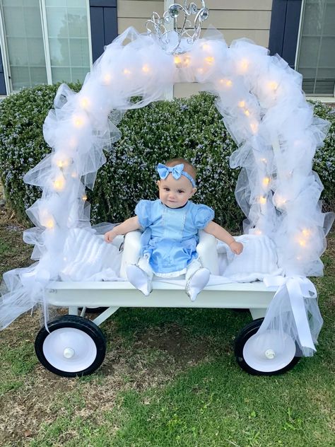 Baby Wagon Halloween Costume, Cinderella First Birthday, Stroller Halloween Costumes, Wagon Halloween Costumes, Wagon Costume, Stroller Costume, Diy Princess Costume, Cinderella Halloween Costume, First Halloween Costumes