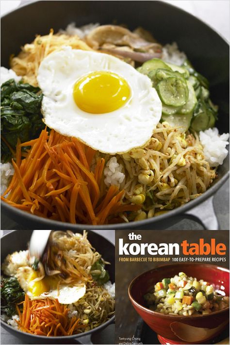 Bibimbap Recipe: The tasty toppings are arranged on the rice like the spokes of a colorful bicycle wheel, topped with a sunny-side up egg and a dollop of spicy red pepper paste (gochujang).  Mix it all together just before you eat—but not before everyone admires you culinary art project! #korean #egg #vegetable Bim Bim Bap Recipe, Bim Bim Bap, Bi Bim Bap, Bibimbap Recipe, Korean Dishes, Asian Dishes, An Egg, Korean Food, Rice Recipes