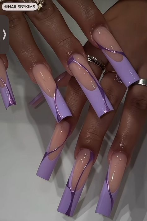 Unique Nail Ideas Creative, Purple And Silver Nails, Long Square Nails, Purple Nail Designs, Purple Nail, Cute Acrylic Nail Designs, Dope Nail Designs, Long Acrylic Nails Coffin, Exotic Nails