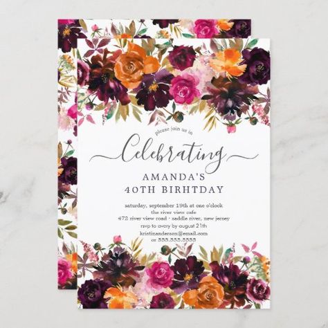 $1.9 | Autumn Burgundy & Orange Floral Birthday Party - birthday, party, 40th, autumn, florals, elegant, peonies, fall, burgundy, orange Floral Birthday Party Invitations, Floral Birthday Invitations, Autumn Invitations, Floral Birthday Party, 21st Birthday Invitations, Mermaid Birthday Invitations, 50th Birthday Invitations, 40th Birthday Invitations, Happy 40th Birthday