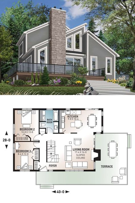 Two Storey Cottage House Plans, Floor Plan Blueprint, 3 Bedroom Home Floor Plans, Cornwall House, 1500 Sq Ft House, Sloping Lot House Plan, Mansion Floor Plans, 3 Bedroom Floor Plan, Brick Chimney