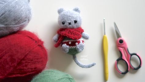 Christmas Kitty · Free Amigurumi Crochet Pattern - Sweet Softies | Amigurumi and Crochet Amigurumi Kitten, Christmas Kitty, Ornament Pattern, Sweet Christmas, Perfect Stocking Stuffers, Half Double Crochet, Yarn Needle, Amigurumi Crochet, Christmas Pattern