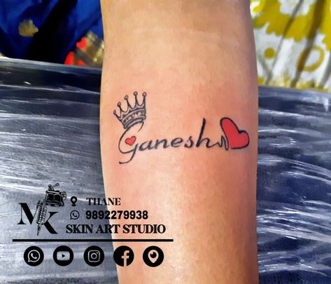 #mkskinartstudio Ganesh Name Tattoo, Ganesh Name, Ganesh Names, Names Tattoo, Crow Tattoo, Heart Tattoo Designs, Name Tattoo, Skin Art, Name Art