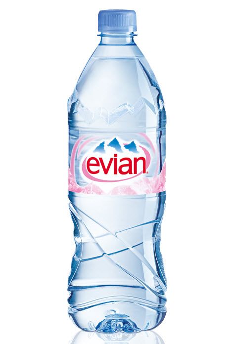 Fancy (expensive) water Evian Water Bottle, Evian Water, Royalty Dr, Water Bottle Label Design, Fancy Water, Bottle Designs, Water Branding, Bottle Label Design, Evian Bottle