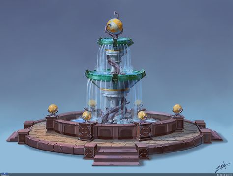 Fountain concept Fountain Reference, Rpg Board Games, Fairy Fountain, Magic Fountain, Props Concept, Fountain Design, Props Art, Casual Art, Fantasy Props