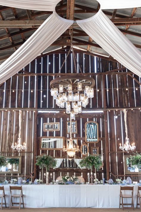 Barn Draping Wedding, Party Barn Ideas, Old Barn Wedding, Barn Wedding Fairy Lights, White Barn Wedding Venue Ideas, Barn Wedding Chandelier, Rustic Wedding Backdrop Reception Barn Doors, Chic Barn Wedding, Country Wedding Photos