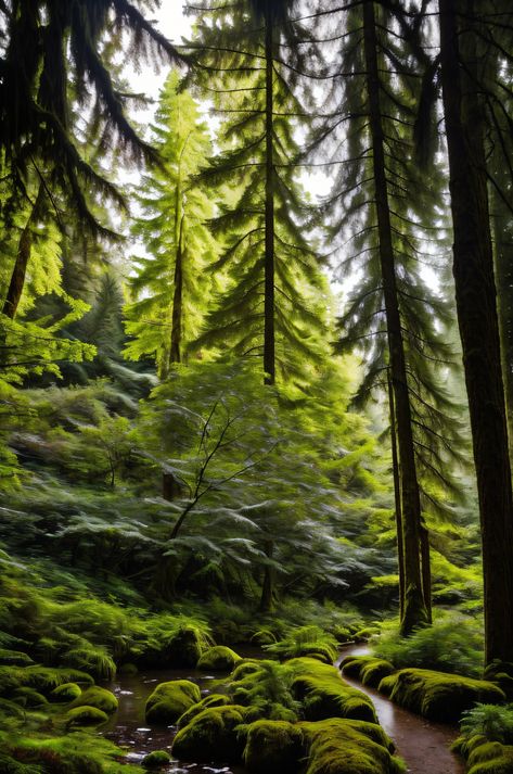 Experience the magic of the Hall of Mosses in Washington's Hoh Rain Forest!  Ancient trees and vibrant moss create an otherworldly scene. #HohRainForest #OlympicNationalPark Hall Of Mosses, Hoh Rainforest, Forest Magic, Sitka Spruce, Olympic Peninsula, Rain Forest, Olympic National Park, Vibrant Green, Magical Places