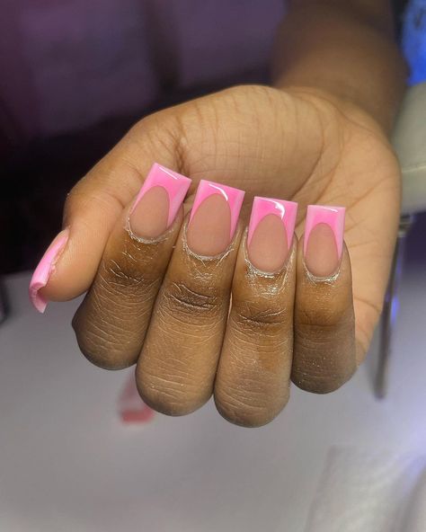 Pink French Nails, French Nails, Short Nails, Nail Inspo, Nails Inspiration, Cute Nails, Acrylic Nails, Nails, Pink