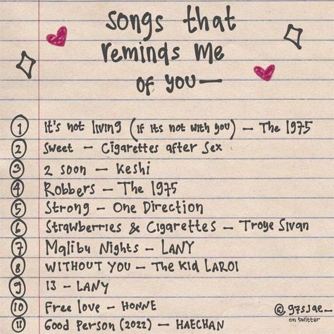 hannah wells Lyrics Dump Journal, Things I Love About Him Journal, Cute Things To Put In A Letter, For Him Playlist, Song That Reminds Me Of You, Song For Bf, A Playlist For Him, Coret Coret Diary, Journal Ideas/bucin