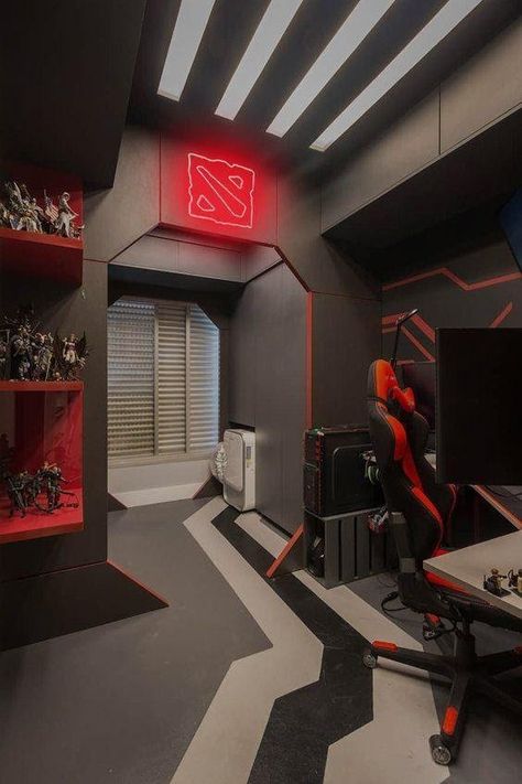 Basement Game Room Ideas, Small Game Rooms, Bilik Idaman, Computer Gaming Room, Game Room Basement, Gamer Room Decor, Video Game Room Design, Boy Bedroom Design, Video Game Rooms