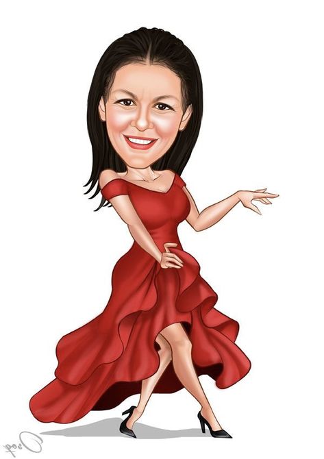 Lady Caricature, Caricature Birthday Woman, Wedding Couple Caricature Png, Live Caricature Drawing, Couple Caricature Wedding Without Head, Caricature Artist At Wedding, Long Drink, Big Head, Wearing Dress