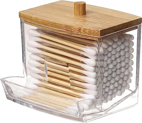 Amazon.com: Tbestmax 7 OZ Cotton Swab Pads Holder, Qtip Cotton Ball Dispenser, Bathroom Containers Apothecary Jar for Storage Wood Lids 1 Pcs : Home & Kitchen Penyimpanan Makeup, Bathroom Containers, Art Supply Organization, Úložný Box, Cotton Swabs, Bathroom Storage Organization, Cotton Buds, Cotton Swab, Container Organization