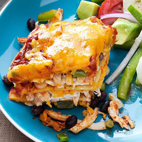 Stacked Enchilada Stacked Enchiladas, Enchilada Recipe, Enchilada Recipes, Chicken Enchiladas, Salsa Verde, Quesadillas, Mexican Dishes, Taste Of Home, Hearty Meals