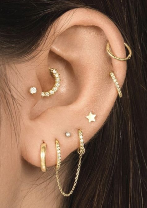 Gold hoop set with diamond studded hoops plus chain. Star studd maximalist style Maximalist Style, Gold Hoop, Diamond Studs, Chain, Stars, Gold, Quick Saves