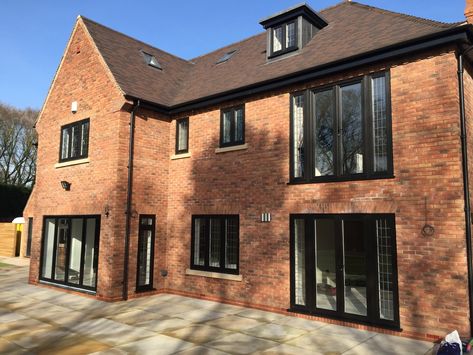 R9 in No. 10 Black Red Brick Exteriors, Black Window Frames, Victorian Terrace House, Home Exterior Makeover, Brick Exterior, Red Brick House, Window Color, Exterior Makeover, Black Windows