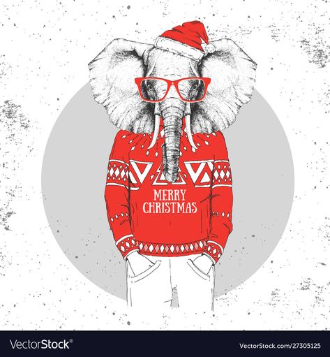 Christmas Elephant Illustration, Elephant Christmas Card, Christmas Menu Design, Christmas Giraffe Illustration, Typography Christmas Card, Hipster Christmas, White Elephant Christmas, Wolf Dress, Dream Catcher Vector