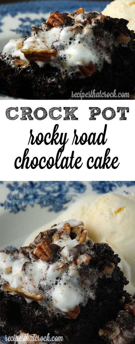 Chocolate Spoon Cake Recipe, Crockpot Dessert, Crockpot Cake, Rocky Road Chocolate, Spoon Cake, Crockpot Dessert Recipes, Crock Pot Food, Dump Cakes, Crock Pot Desserts