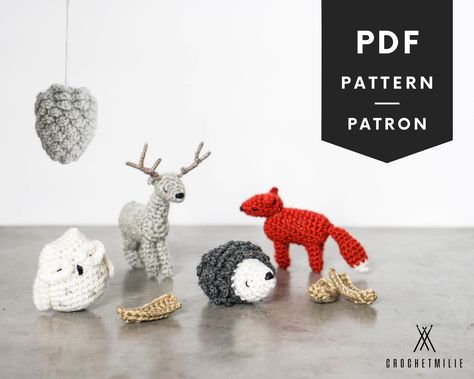 CROCHET PATTERN #068 - Woodland Animals - Package of 6 patterns - PDF English or French - mini amigurumi - for baby mobile - crochet toy Crochet Mobile Pattern, Mini Amigurumi Pattern, Pattern Package, Crochet Nursery, Mini Amigurumi, Crochet Mobile, Nursery Patterns, French Pattern, Crochet Baby Girl