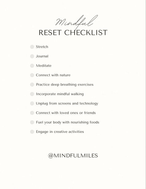 Life Reset Checklist, Reset Checklist, Mindful Activities, Reset Routine, Peace And Balance, Deep Breathing Exercises, Health Journal, Healthy Mindset, Planner Inspiration