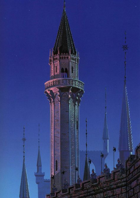 Sleeping Beauty tower Disney Sleeping Beauty Background, Princess Tower Aesthetic, Sleeping Beauty Wallpaper Aesthetic, Pretty Animation, Disney Architecture, Paper Theater, Eyvind Earle, Sleeping Beauty 1959, Background Painting