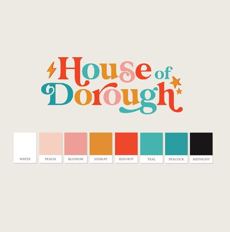 House Of Dorough, Retro Color Palette Canva, Self Love Color Palette, Retro Logo Color Palette, Font Color Palette, Pastel Primary Colors, Bright Logo Color Palette, Retro Pink Palette, Retro Design Packaging