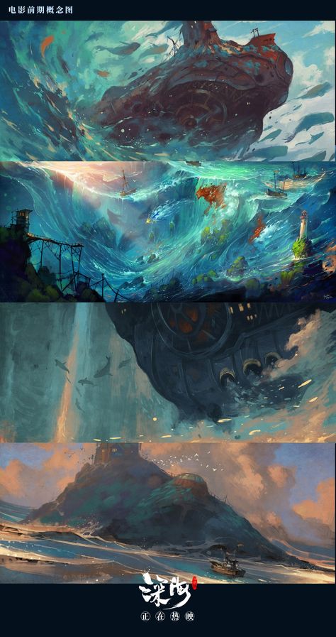 Water Environment Concept Art, Underwater Art Drawing, Ocean Concept Art, Underwater Concept Art, Stylized Water, Environment Painting, Underwater Scene, Underwater Art, Landscape Concept