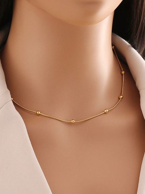 Gold  Collar  Iron   Embellished   Women Fashion Jewelry Gold Unique Necklace, Gold Chain Indian Design, Daily Wear Pendants, Simple Chains For Daily Use, Gold Simple Necklace Designs, Daily Wear Chains Gold Indian, Daily Wear Gold Chains For Women Indian, Neck Chains Gold Simple For Women, Simple Gold Chains For Women