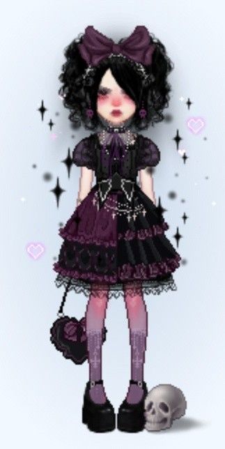 gothic lolita goth black purple j-fashion visual kei vkei pixel art everskies avi avatar outfit Visual Kei Outfit Ideas, Visual Kei Aesthetic, Visual Kei Outfits, J Fashion, Cute Art Styles, Alternative Outfits, Gothic Lolita, Visual Kei, Art Clothes