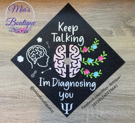 Psychology Graduation Cap/ Glitter Graduation Cap/ Flower Graduation Cap/ Graduation Cap Topper/ Psychology Major/ Senior Graduation Cap by MiasBoutiqueGifts on Etsy Science Graduation Cap Designs, Social Work Graduation Cap Designs, Psychologist Graduation Cap, Master Degree Graduation Cap, Cap For Graduation, Undergrad Graduation Cap, Graduation Psychology, Counselor Graduation Cap, Counseling Graduation Cap Ideas