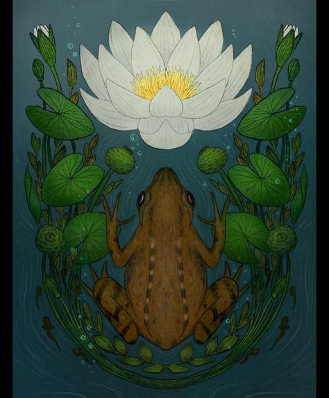 Art Nouveau Lily Pad, Lily Pad Art, Art Nouveau Lily, Water Bubbles, Frog And Toad, Illustration Artists, Water Lily, Water Lilies, My Favorite Part