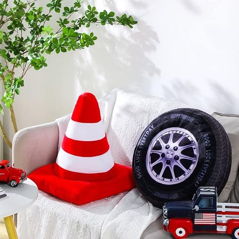 Amazon.com: 2 Pcs Racing Room Pillow Decorations Set 15.7 Inch Big Creative 3D Simulation Wheel Pillow Funny Traffic Cone Traffic Light and Stop Sign Plush Pillow Soft Car Tire Pillow for Kid Room (Traffic Cone) : Home & Kitchen Disney Cars Bedroom Decor, Car Toddler Room, Racing Room, Hot Wheels Bedroom, Disney Cars Bedroom, Boy Car Room, Cars Bedroom Decor, Car Themed Rooms, Car Room Decor