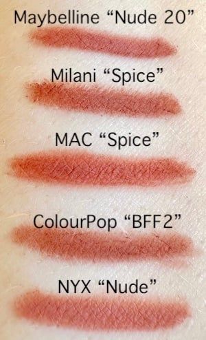 4 MAC Spice Lip Liner Dupes (With Swatches) Mac Spice Liner, Mac Spice Lip Liner, Spice Lip Liner, Mac Spice, Nyx Lip Liner, Mac Lip Liner, Drugstore Lips, Mac Lip Pencil, Bold Lip Color