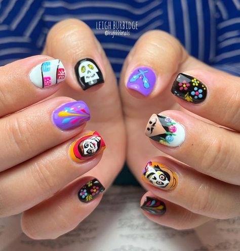 Coco Theme Nails, Disney Coco Nails, Coco Inspired Nails, Coco Nails Disney, Coco Nails, Coco Disney, Nails 2014, Disney Coco, Holloween Nails