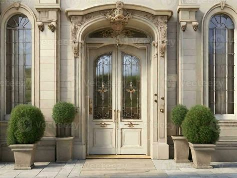 beautiful rectangular single door, front entrance of a french house illustration Front Porch Architecture, French Villa Exterior, Porch Architecture, Large Front Porch, French Villa, House Illustration, Tree Saw, Front Entrance, Front Entrances