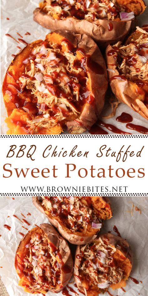 Bbq Chicken Stuffed Peppers, Bbq Chicken Sweet Potato Bake, Bbq Stuffed Sweet Potato, Bbq Chicken And Sweet Potatoes, Bbq Chicken Stuffed Sweet Potato, Sides For Bbq Chicken, Swiss Dishes, Sweet Potatoes Dinner, Potatoes Dinner Recipes