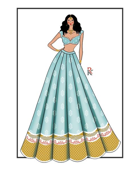 Ethnic wear lehga illustration design software use Adobe illustrator CS6 Indian Wear Illustration, Indian Wear Fashion Illustration, Ethnic Wear Illustration, Indian Fashion Illustration Traditional, Indo Western Dress Illustration, Fusion Wear Indian Western Illustration, Ethenic Wear, Fashion Sketchbook Inspiration, Adobe Illustrator Cs6