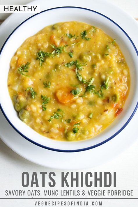 Breakfast is one of the most important meals of the day, so why not start it off with a quick, easy, and healthy porridge? This savory oats, mung lentils, and vegetable porridge is simple to make and is delicious enough that kids love it! Try this North Indian breakfast favorite today! #vegetarian #breakfast #Indianfood #NorthIndianfood #recipes #healthy Indian Porridge Recipes, Simple Breakfast Ideas Indian, Simple Indian Breakfast Recipes, Quick Indian Recipes Vegetarian, Simple Oats Recipe, Oats Indian Recipes, Oats Breakfast Recipes Indian, Indian Oats Recipes, Simple Easy Breakfast Ideas Indian