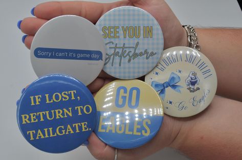 Georgia Southern University inspired gameday buttons! These 3 inch buttons will make a great addition to any outfit! They add the perfect hint of school spirit!! School Spirit Buttons, Gameday Buttons, Spirit Buttons, Go Eagles, Southern University, Georgia Southern University, Kansas State University, Georgia Southern, University Of Arkansas