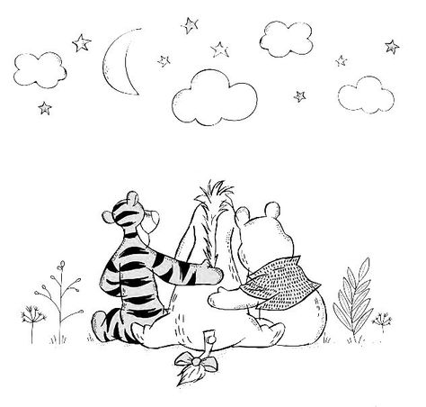 Winnie The Pooh Black And White Drawings, Black And White Winnie The Pooh, Winnie The Pooh Black And White, Eeyore Images, Stargazing Tattoo, Eeyore Pictures, Disney Coloring Sheets, Winnie The Pooh Drawing, Armband Tattoos