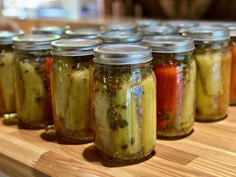 Canning Hot Peppers Stuffed With Sauerkraut, Saurkraut Stuffed Peppers, Saurkraut Stuffed Hot Peppers, Sauerkraut Stuffed Banana Peppers, Stuffed Pickles, Pickles Peppers, Banana Peppers Recipe, Peppers Pickled, Canning Hot Peppers