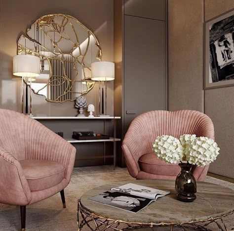 A Touch Of Pink In Your Living Room | Covet House Inspirations Vstupná Hala, Interior Boho, Interior Vintage, Dekorasi Kamar Tidur, Decor Trends, Design Case, Design Living, Luxury Living Room, A Mirror