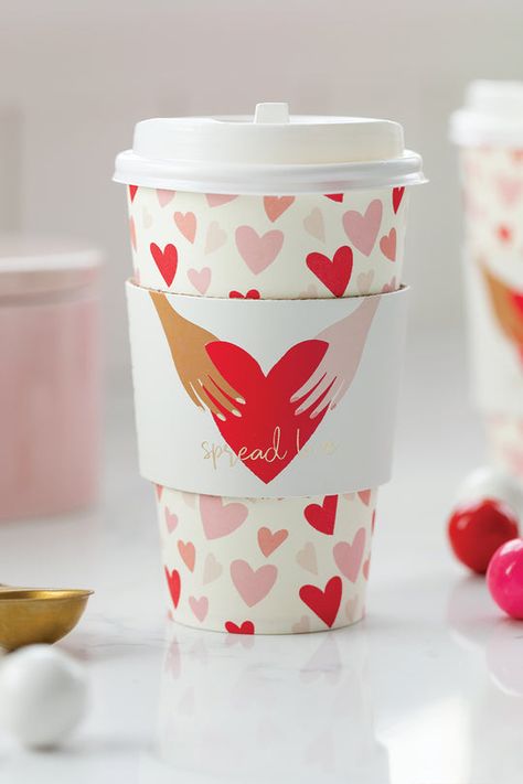 Valentine Cups, Fancy Coffee Shop, Cup Of Cheer, Valentine Coffee, Disposable Coffee Cups, Coffee Valentines, Party Stationery, Coffee Cards, Pretty Cups