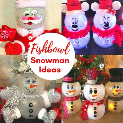 Fishbowl Snowman, Fish Bowl Snowman, Bowl Snowman, Diy Snowman Decorations, Snowman Ideas, Snowman Crafts Diy, Christmas Crafts For Adults, Snowman Christmas Decorations, Winter Craft