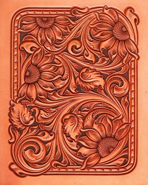 Leather Tattoo Design, Tooled Leather Tattoo, Leather Tattoo, Template Journal, Sunflower Designs, Leather Working Patterns, Leather Tooling Patterns, Tooling Patterns, Leather Engraving