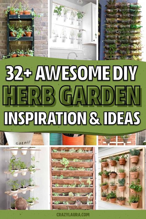 If you want to save some money and make your own DIY herb garden... these indoor and outdoor ideas are the perfect project tutorials to follow! Wall Herbs Indoor, Herb Garden Wall Ideas, Outdoor Patio Herb Garden Ideas, Diy Vertical Herb Garden Outdoor, Herb Plants Outdoors, Diy Herb Wall Outdoor, Indoor Herbal Garden Ideas, Diy Window Garden Indoor, Diy Herb Planter Indoor