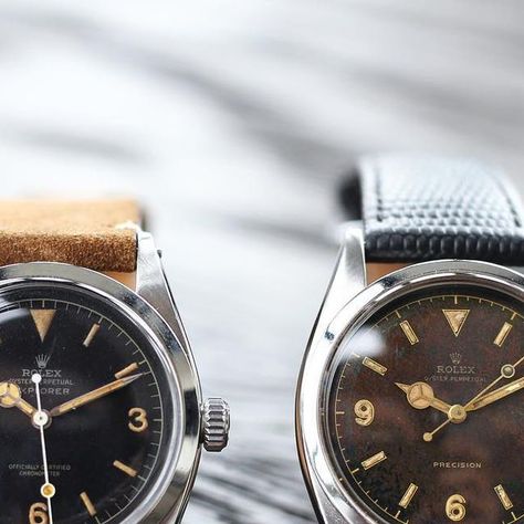 A Collected Man on Instagram: "A gilt chapter-ring @Rolex Precision 'Pre-Explorer' 6150 and an 'Explorer' 6610. Launched in the early 1950s, the reference 6150 is one of the rarest examples of the 'Explorer' model; the earliest of which, pre-date the 'Explorer' designation. This reference was later replaced by the 6610 in 1959. The 6610 is currently available and the 6150 will be coming in a few weeks time 👨🏻‍💻" Rolex Precision, Rolex Explorer, Instagram A, Rolex, Product Launch, Ring, On Instagram, Instagram